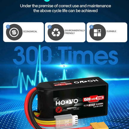 HOOVO 3S Lipo Battery 11.1V 120C 1500 mAh Graphene Battery with XT60 Plug for FPV Racing Drone Helicopter Airplane RC Boat Car