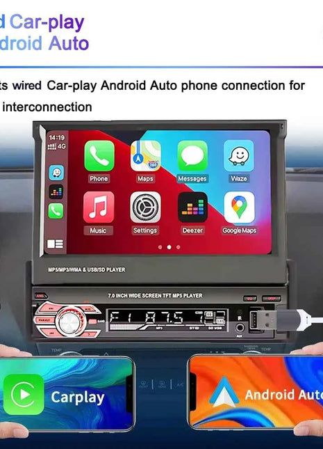 1 Din MP5 Player 7 Inch Carplay Android Auto Universal  Manual Automatic Retractable Touch Screen Car Player FM Radio