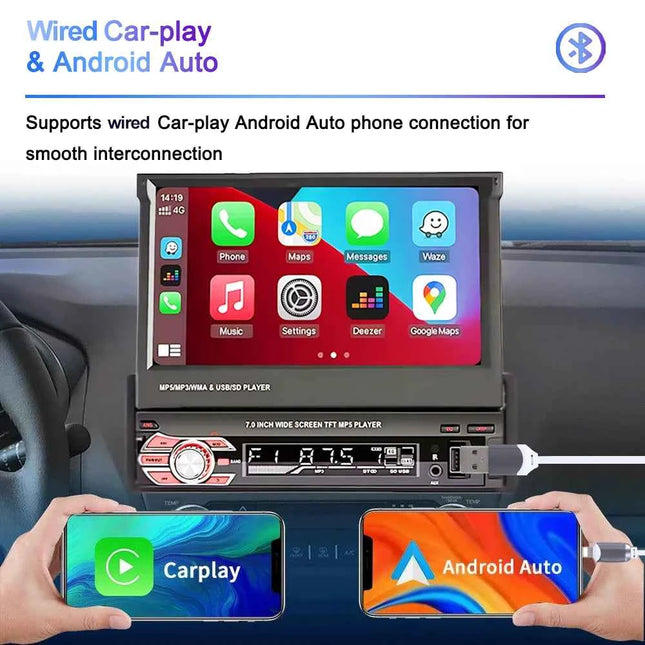 1 Din MP5 Player 7 Inch Carplay Android Auto Universal  Manual Automatic Retractable Touch Screen Car Player FM Radio