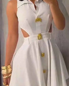 HBLL Gonne corte alla moda da donna Fibbia in metallo con bottoni Capispalla formale Camicia da donna con risvolto scavato Abito da sera a trapezio