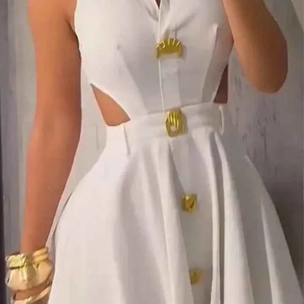HBLL Gonne corte alla moda da donna Fibbia in metallo con bottoni Capispalla formale Camicia da donna con risvolto scavato Abito da sera a trapezio
