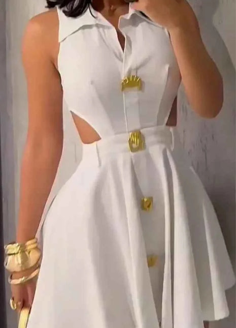 HBLL Gonne corte alla moda da donna Fibbia in metallo con bottoni Capispalla formale Camicia da donna con risvolto scavato Abito da sera a trapezio