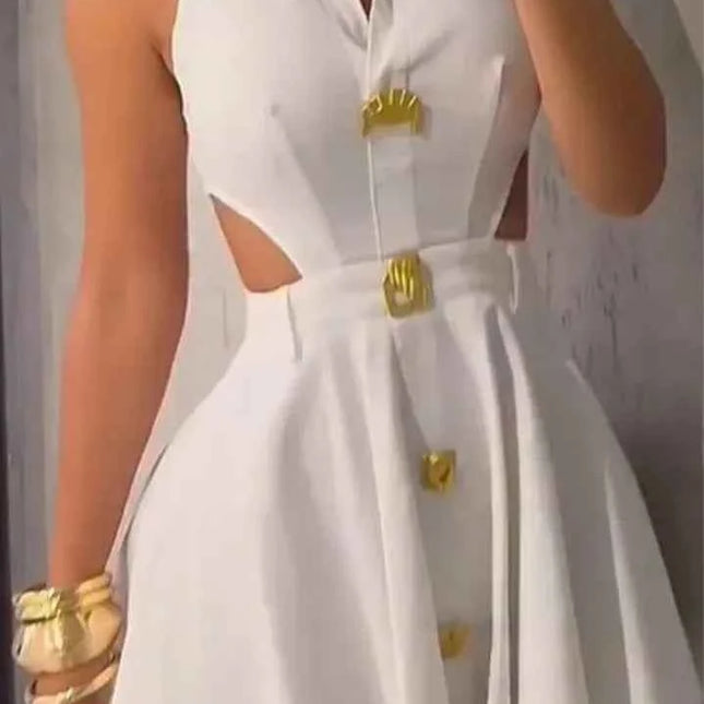 HBLL Gonne corte alla moda da donna Fibbia in metallo con bottoni Capispalla formale Camicia da donna con risvolto scavato Abito da sera a trapezio