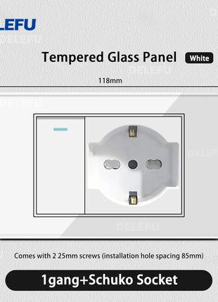 DELEFU Vetro temperato bianco Italia USB TypeC Presa a muro a ricarica rapida Schuko Tuya Wifi Smart Switch Sat TV Tel Campanello Cile