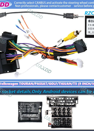 UAXDD Android pannello telaio auto per il 2009 VW TOURAN PASSAT GOLF TIGUAN T5 9 10 POLLICI cavo cablaggio video decodificatore navigazione canbus