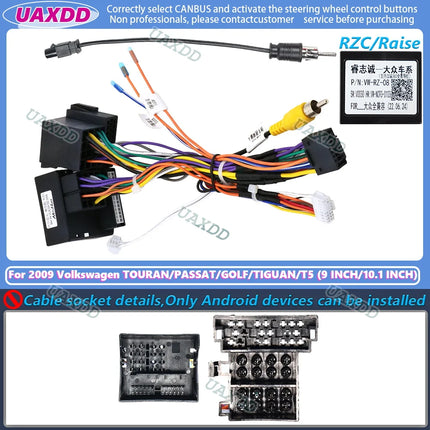 UAXDD Android pannello telaio auto per il 2009 VW TOURAN PASSAT GOLF TIGUAN T5 9 10 POLLICI cavo cablaggio video decodificatore navigazione canbus