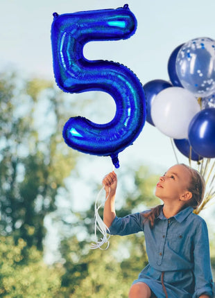 Palloncino laser blu da 40 pollici digitale 0123456789 Palloncino a elio foil Ragazzi Ragazze Compleanno Decorazioni per feste blu Palloncino Bluey