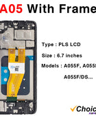 A05 Screen for SAMSUNG A05S A057 LCD Display Touch Screen Digitizer Assembly for Samsung A05 A055 with Frame LCD Display