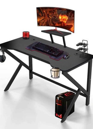 100 x 55 cm Gaming Desk, Ergonomic Gaming Desk with Cup Holder and Headphone Hook, Computer Desk, Black Gaming Table