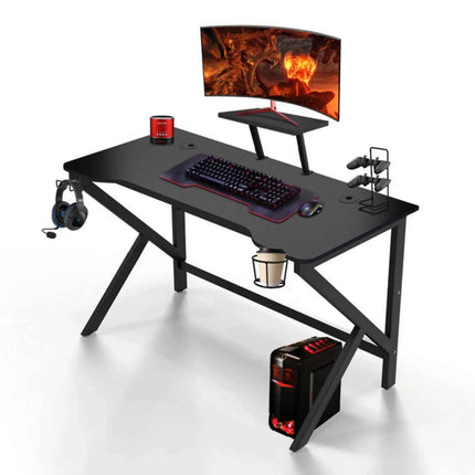 100 x 55 cm Gaming Desk, Ergonomic Gaming Desk with Cup Holder and Headphone Hook, Computer Desk, Black Gaming Table