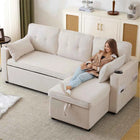 L-shaped Upholstered Sofa Bed with Sleeping Function, with Storage Space and Beverage Holder, Left and Right Interchangeable