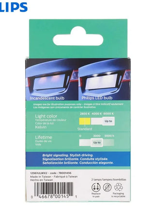 Philips Ultinon LED T10 W5W 194 12961WLED 6000K Cool White Car Turn Signal Lamps Interior Light Door Read Plate Bulbs 12961ULWX2