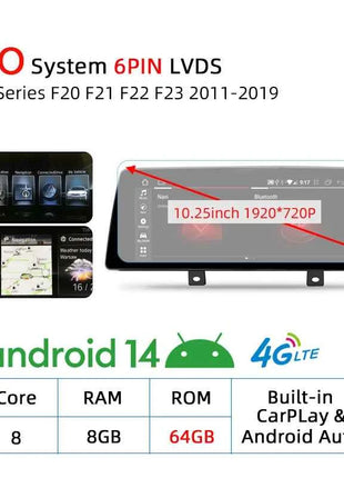 Wireless Carplay Android 14 For BMW F20 F30 F21 F22 F31 F32 F33 F34 F36 NBT EVO Multimedia Player Auto Radio Screen GPS