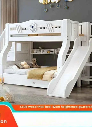 White Bunk Bed, Solid Wood , Children's , Second Floor, Siblings, Upper and Lower , Letter Small Apartment, High An