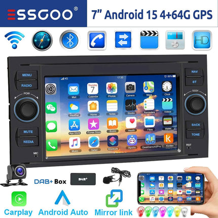 DAB For Ford Transit MK7 Fiesta Fusion Kuga C/S-Max Galaxy Android 15 4+64G Apple Carplay Android Auto Car Stereo GPS WIFI RDS