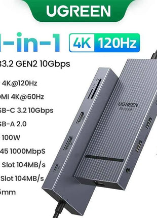 UGREEN USB HUB 4K120Hz DP Type-C to 4K60Hz 2xHDMI SD/TF RJ45 3.5mm USB3.2 Gen2 10Gbps Data for Laptop Dell HP Lenovo Accessories