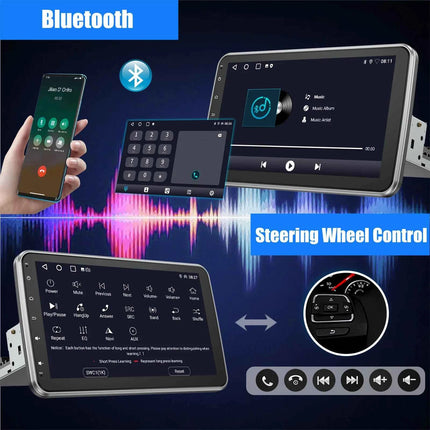 ESSGOO 10.1" 1 DIN Android 14 4+64G CarPlay Universal Android Auto Car Radio Rotatable Screen Multimedia RDS FM BT WiFi GPS Navi
