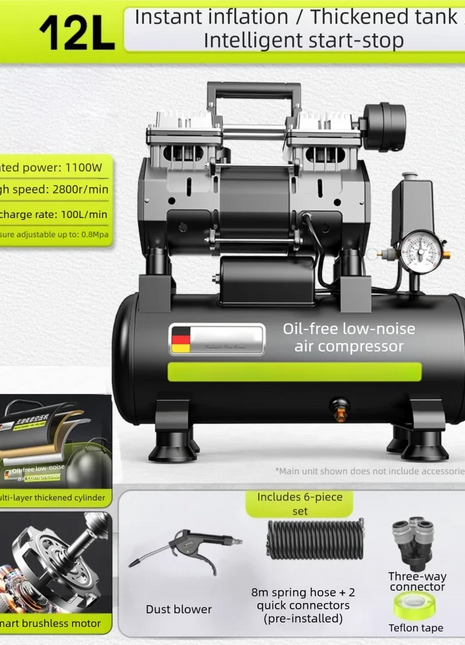 2800r/min Air Compressor Silent Oil-Free Air Compressor for Woodworking Car repair High Pressure Inflator Pump Compressor Pump