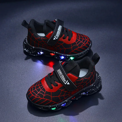 Primavera Autunno Ragazzi Spiderman Mesh Scarpe sportive traspiranti Disney LED Sneakers per bambini Scarpe casual per bambini Scarpe leggere per 0-6 anni