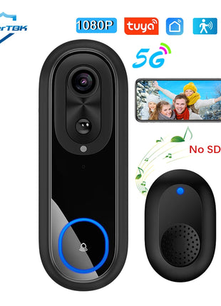 Campanello video WiFi 5G 2.4G Campanello senza fili 1080P Tuya APP Telecamera citofono intelligente Campanello impermeabile IP65 con batteria da 7000 mAh