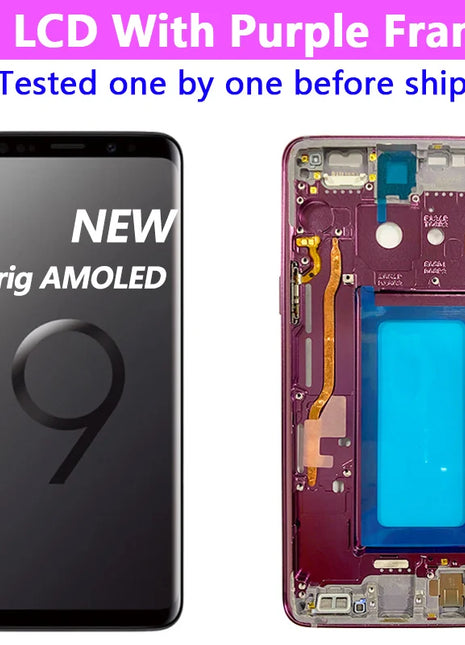 Display AMOLED per SAMSUNG Galaxy S9 G960 Display Touch Screen Digitizer Assembly G960F/DS OLED LCD con sostituzione del telaio