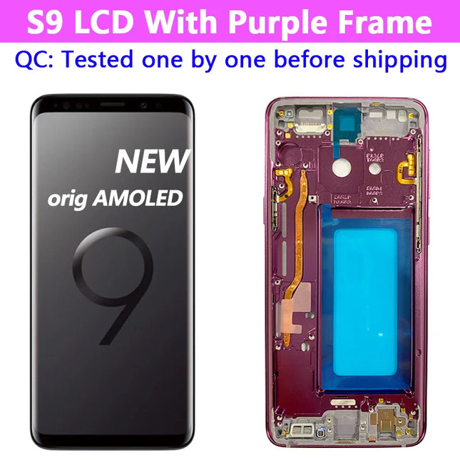 Display AMOLED per SAMSUNG Galaxy S9 G960 Display Touch Screen Digitizer Assembly G960F/DS OLED LCD con sostituzione del telaio