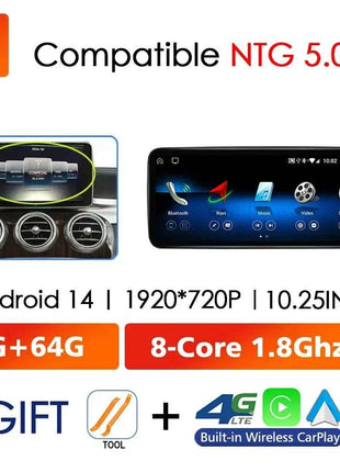 Android 14 Wireless CarPlay For Mercedes Benz C Class W205 Screen Android Auto Multimedia Navigation GPS SWC DSP 4G WiFi