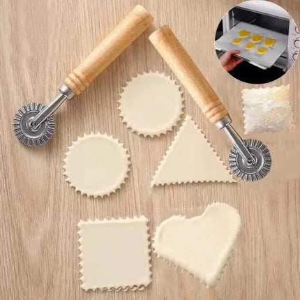 Multifunctional Manual Pizza Lace Rolling Wheel Handheld Zinc Alloy Pie Embossed Edge Cutter Wooden Handle Pasta Mold Cookie
