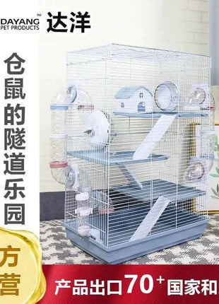 Large Multi-Level Hamster Cage with Tunnels, Spacious & Ventilated Syrian Hamster Habitat, Fun Interactive Pet Home