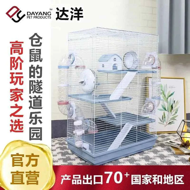 Large Multi-Level Hamster Cage with Tunnels, Spacious & Ventilated Syrian Hamster Habitat, Fun Interactive Pet Home