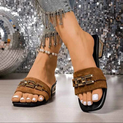 Sandali casual primaverili ed estivi da donna, sandali unisex alla moda con fibbia in metallo con fibbia bohémien, scarpe da spiaggia, versatili sandali con tacco a gattino, vacanze, feste, abbigliamento da lavoro quotidiano