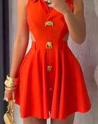 HBLL Gonne corte alla moda da donna Fibbia in metallo con bottoni Capispalla formale Camicia da donna con risvolto scavato Abito da sera a trapezio