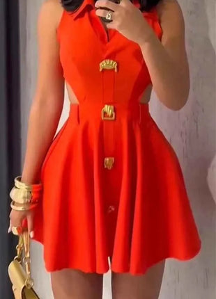 HBLL Gonne corte alla moda da donna Fibbia in metallo con bottoni Capispalla formale Camicia da donna con risvolto scavato Abito da sera a trapezio