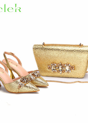 Nuovi arrivi Design speciale colore rosa scarpe e borsa da donna africane Set sandali a punta per la festa di nozze