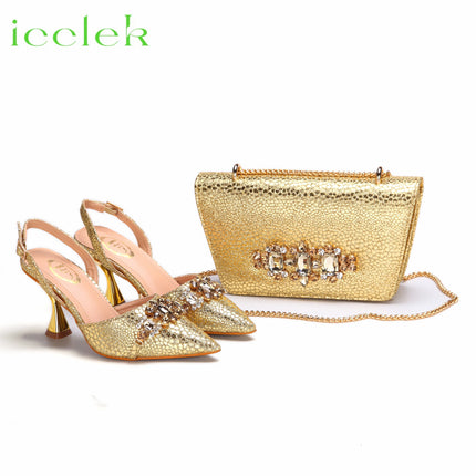 Nuovi arrivi Design speciale colore rosa scarpe e borsa da donna africane Set sandali a punta per la festa di nozze