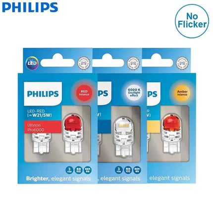 Philips Ultinon Pro6000 LED W21/5W 7443 T20 Two Contacts Red White Amber Car Turn Signal Stop Lamps No Flash Flicker Error Free