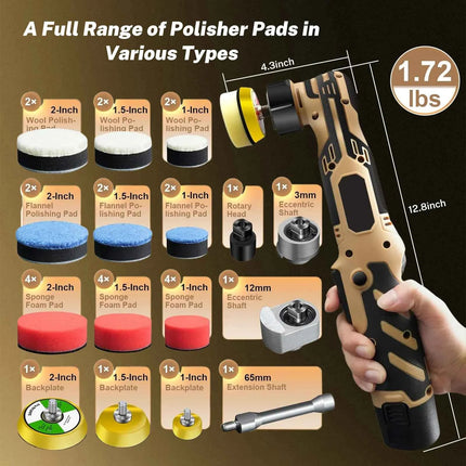 80W 12V Mini Car Polisher Cordless Multi Polisher Car Buffer Polisher 6 Speeds 3 Shafts Car Detailing Tool With 2Pcs Battery