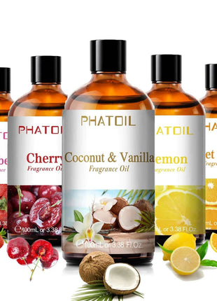 PHATOIL 100ml Aromatherapy Fragrance Oil Coconut & Vanilla Strawberry Cherry Lemon 1/2/3pcs Aroma Oil For Diffuser Candle Making