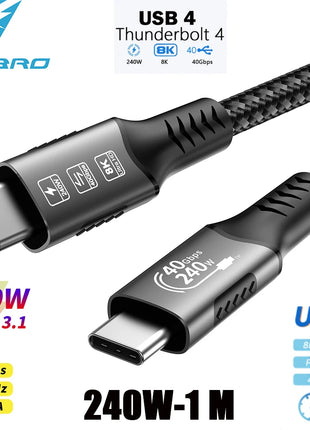 Cavo Thunderbolt 4 di tipo C 40 Gbps 8K 60 Hz Standard USB4 USB C PD3.1 QC4.0 240 W Ricarica rapida per Huawei Iphone 15 MacBook Pro