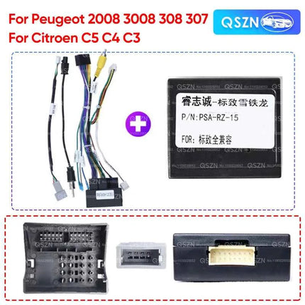 Accessori per cavi radio Android a 16 pin per Peugeot 2008 3008 308 307 Citroen C5 C4 C3 Cablaggio Adattatore scatola decodificatore CANBUS