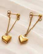 Huitan Stainless Steel Dangle Earrings for Women, Aesthetic Heart Chain Design, Romantic Accessories for Weddings and Engagements, Trendy Jewelry