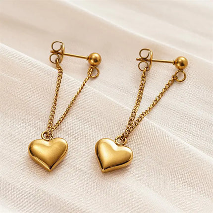 Orecchini Pendenti Huitan in Acciaio Inossidabile per Donne, Design Estetico a Catena con Cuore, Accessori Romantici per Matrimoni e Fidanzamenti, Gioielli di Tendenza