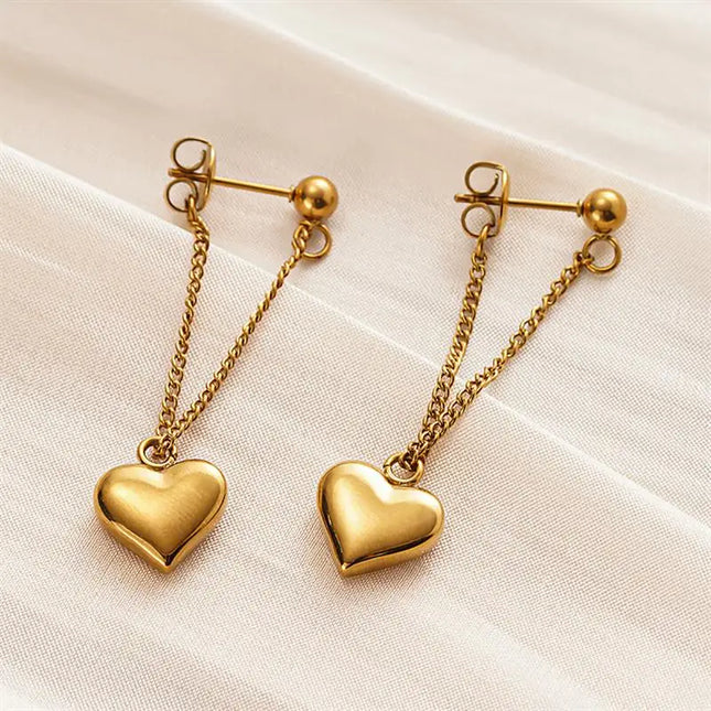 Orecchini Pendenti Huitan in Acciaio Inossidabile per Donne, Design Estetico a Catena con Cuore, Accessori Romantici per Matrimoni e Fidanzamenti, Gioielli di Tendenza