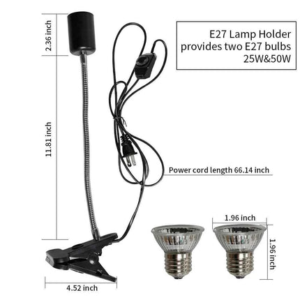 Reptile Heat Lamp With US EU Power Cord Rotatable Basking Spot Light Simulated Sunlight For Turtle Lizard Dimmable Heating Lamp