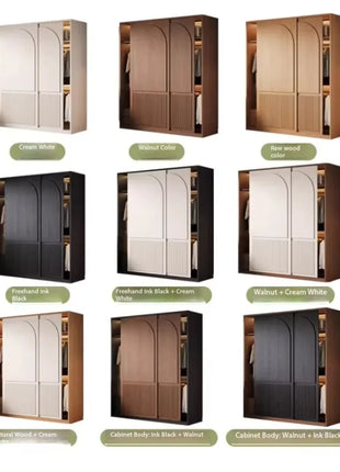 Armadio personalizzabile in rovere massiccio con ante scorrevoli, adatto per l'uso domestico nelle camere da letto, dotato di un comò.