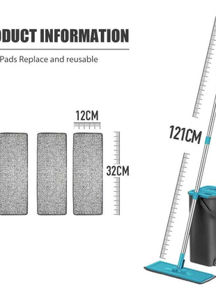 Hand Free Flat Floor Mop And Bucket Set For Professional Home Floor Cleaning System With Washable Microfiber Pads For Hardwood