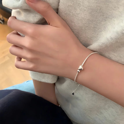 Bracciale da Donna con Perline d'Amore in Argento, Catena a Osso di Serpente Kpop, Accessori di Moda