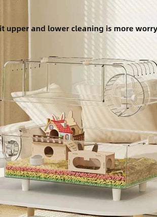 ‌Premium Hamster Cage, Thickened Acrylic Gerbil Mansion, Chew-Proof Luxury Habitat with Large Space, Ventilated Small Pet Home