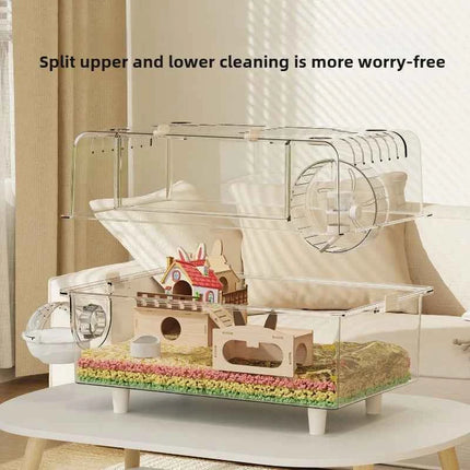 ‌Premium Hamster Cage, Thickened Acrylic Gerbil Mansion, Chew-Proof Luxury Habitat with Large Space, Ventilated Small Pet Home