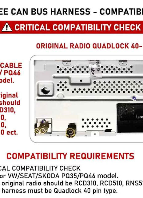 Adattatore Cablaggio Quadlock, Decoder CAN Bus, SWC, Plug & Play, Cavo Radio Android 16 Pin, per VW PQ35 Golf Jetta Polo Caddy